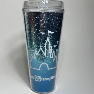 Disney Parks Walt Disney World Blue Ombre Glitter Castle 22oz Tumbler Travel